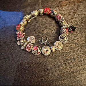 Elegant Silver and Red/Pink Charm Bracelet